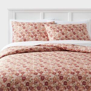 Room Essentials Queen Pink Floral Cotton Blend Sateen Duvet & 2 Sham 3 Pc Set